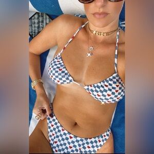 Mirror Palais Queen of Hearts Blue Checkerboard Triangle High Waist Bikini